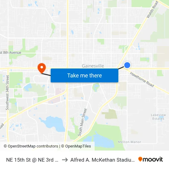 NE 15th St @ NE 3rd Ave Nearside to Alfred A. McKethan Stadium at Perry Field map