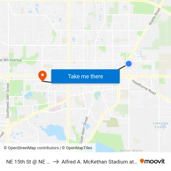 NE 15th St @ NE 7th Ave to Alfred A. McKethan Stadium at Perry Field map