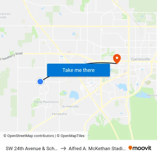 SW 24th Avenue & School House Road to Alfred A. McKethan Stadium at Perry Field map