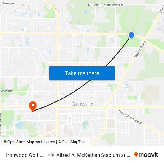 Ironwood Golf Course to Alfred A. McKethan Stadium at Perry Field map