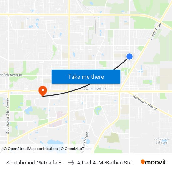Southbound Metcalfe Elementary School to Alfred A. McKethan Stadium at Perry Field map
