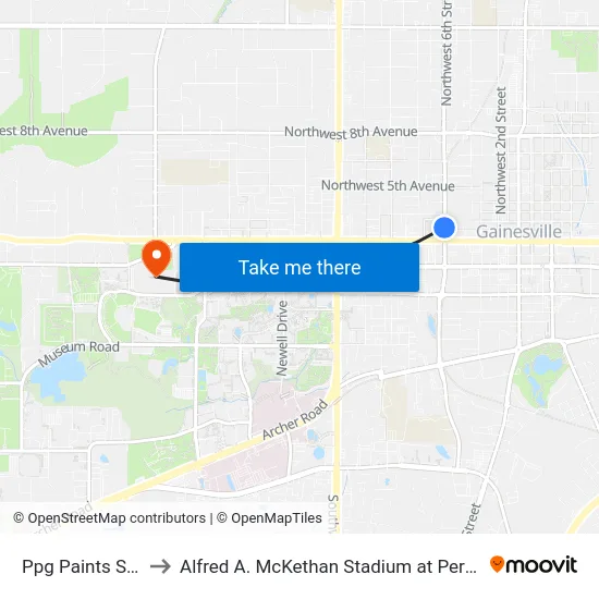 Ppg Paints Store to Alfred A. McKethan Stadium at Perry Field map