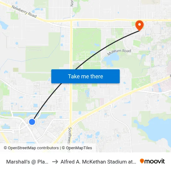 Marshall's @ Plaza Blvd to Alfred A. McKethan Stadium at Perry Field map