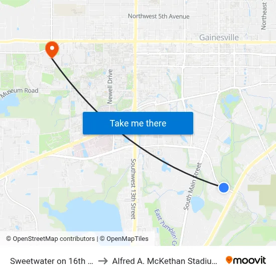 Sweetwater on 16th Apartments to Alfred A. McKethan Stadium at Perry Field map