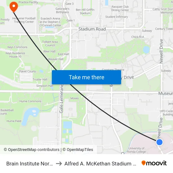 Brain Institute Northbound to Alfred A. McKethan Stadium at Perry Field map