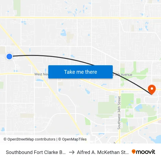 Southbound Fort Clarke Boulevard @ Eagle Point to Alfred A. McKethan Stadium at Perry Field map