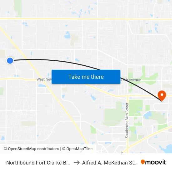 Northbound Fort Clarke Boulevard @ Eagle Point to Alfred A. McKethan Stadium at Perry Field map
