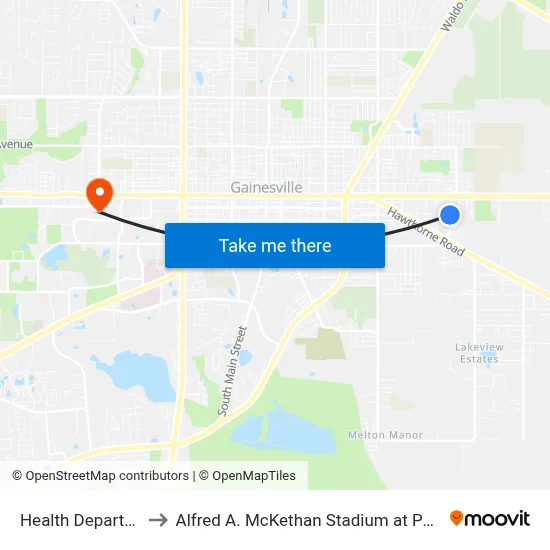 Health Department to Alfred A. McKethan Stadium at Perry Field map