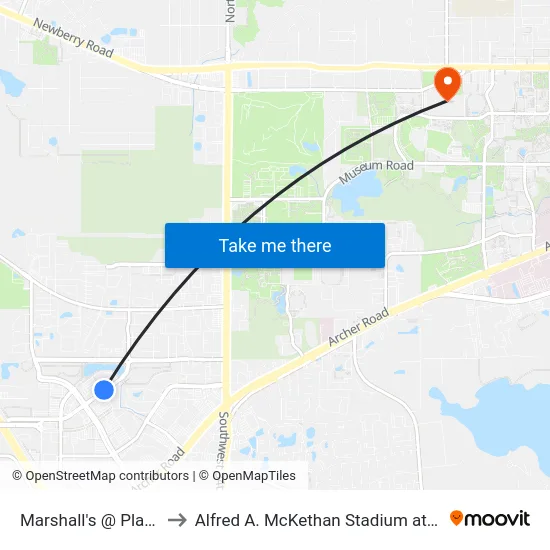 Marshall's @ Plaza Blvd to Alfred A. McKethan Stadium at Perry Field map