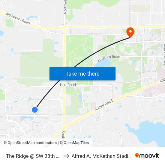 The Ridge @ SW 38th Ter Northbound to Alfred A. McKethan Stadium at Perry Field map