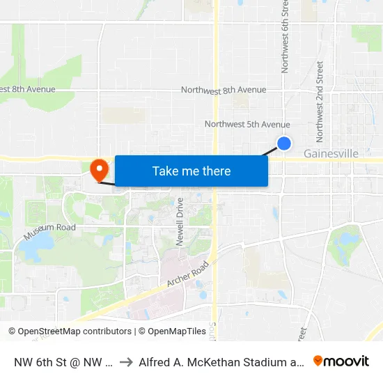 NW 6th St @ NW 3rd Ave to Alfred A. McKethan Stadium at Perry Field map
