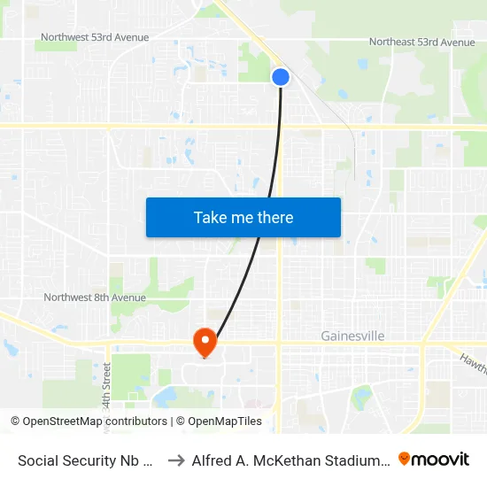 Social Security Nb NW 13th St to Alfred A. McKethan Stadium at Perry Field map