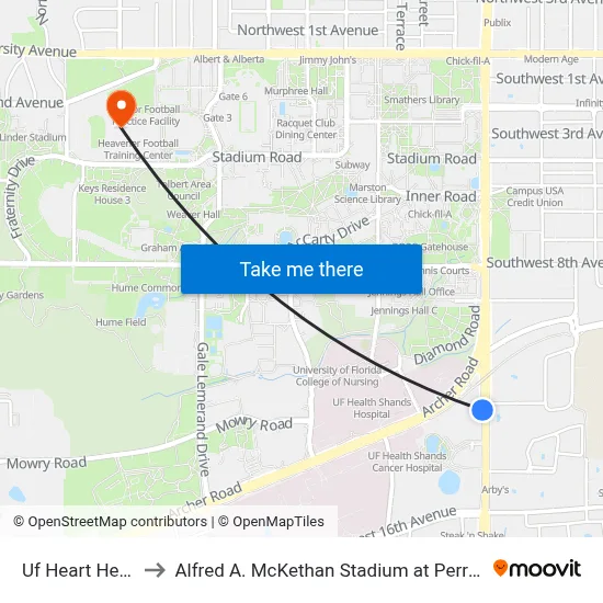 Uf Heart Health to Alfred A. McKethan Stadium at Perry Field map