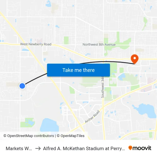 Markets West to Alfred A. McKethan Stadium at Perry Field map