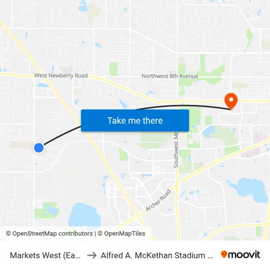 Markets West (Eastbound) to Alfred A. McKethan Stadium at Perry Field map