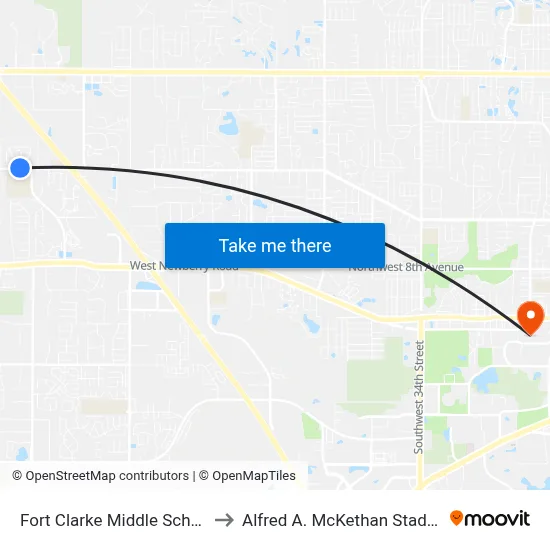 Fort Clarke Middle School (Westbound) to Alfred A. McKethan Stadium at Perry Field map