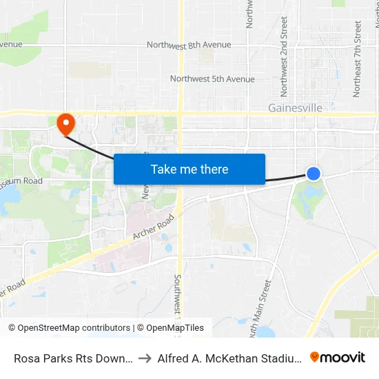 Rosa Parks Rts Downtown Station to Alfred A. McKethan Stadium at Perry Field map