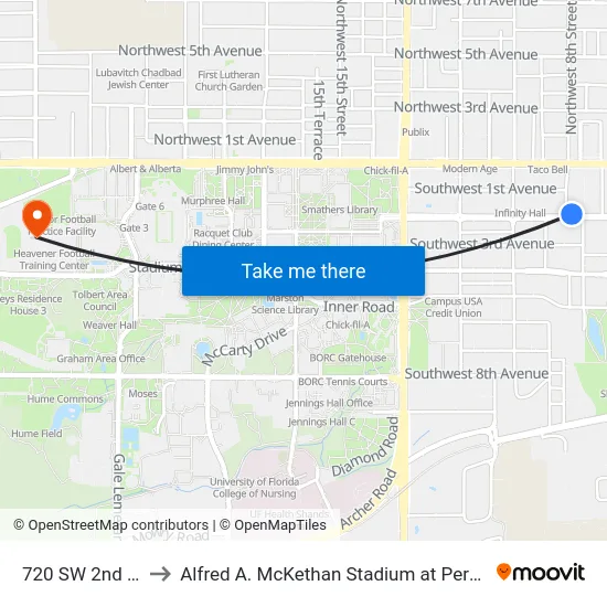 720 SW 2nd Ave to Alfred A. McKethan Stadium at Perry Field map