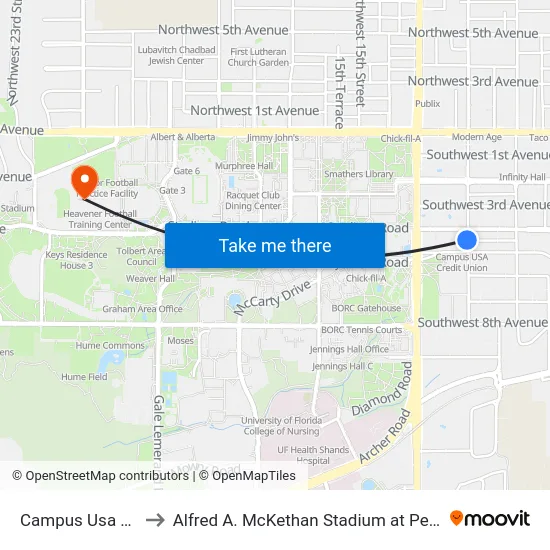 Campus Usa Bank to Alfred A. McKethan Stadium at Perry Field map