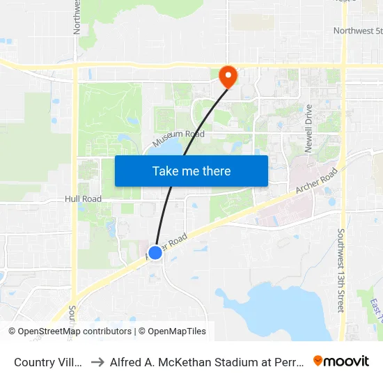 Country Village to Alfred A. McKethan Stadium at Perry Field map