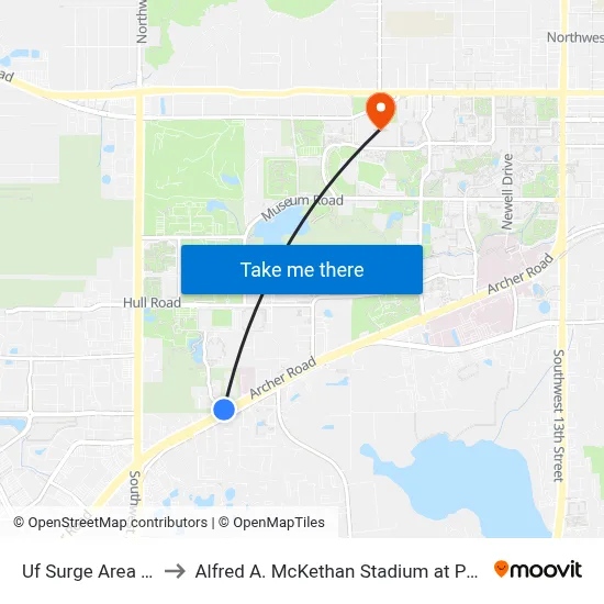 Uf Surge Area Drive to Alfred A. McKethan Stadium at Perry Field map