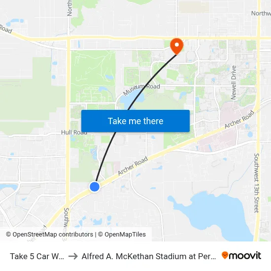 Take 5 Car Wash to Alfred A. McKethan Stadium at Perry Field map