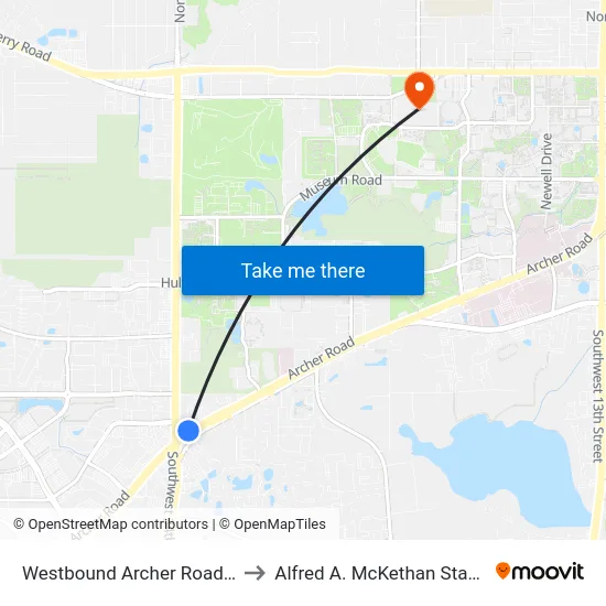 Westbound Archer Road @ SW 34th Street to Alfred A. McKethan Stadium at Perry Field map