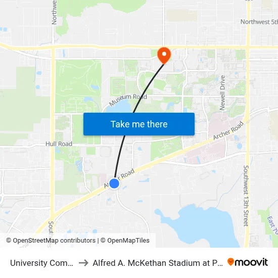 University Commons to Alfred A. McKethan Stadium at Perry Field map
