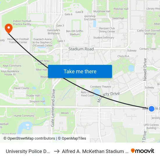 University Police Department to Alfred A. McKethan Stadium at Perry Field map