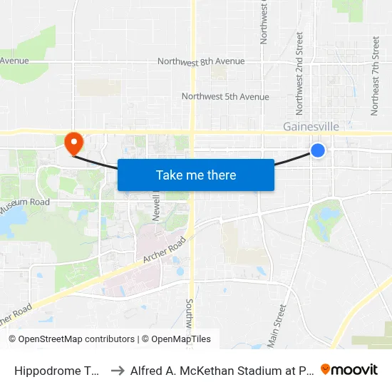 Hippodrome Theatre to Alfred A. McKethan Stadium at Perry Field map