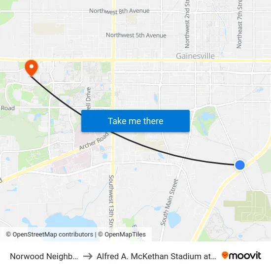 Norwood Neighborhood to Alfred A. McKethan Stadium at Perry Field map