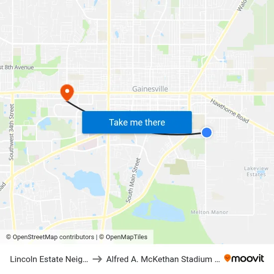 Lincoln Estate Neighborhood to Alfred A. McKethan Stadium at Perry Field map