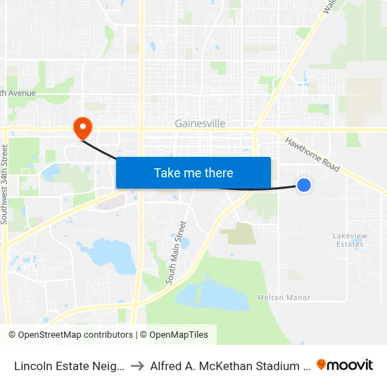 Lincoln Estate Neighborhood to Alfred A. McKethan Stadium at Perry Field map