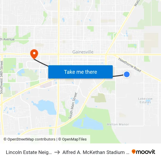 Lincoln Estate Neighborhood to Alfred A. McKethan Stadium at Perry Field map