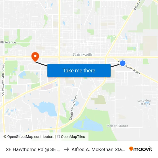 SE Hawthorne Rd @ SE 18th St Eastbound to Alfred A. McKethan Stadium at Perry Field map