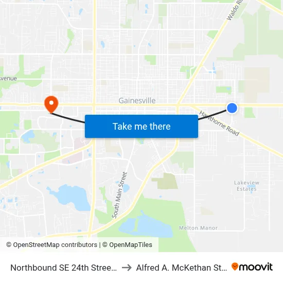 Northbound SE 24th Street @ E University Avenue to Alfred A. McKethan Stadium at Perry Field map