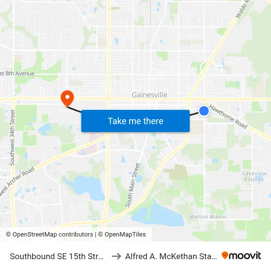 Southbound SE 15th Street @ SE 4th Avenue to Alfred A. McKethan Stadium at Perry Field map