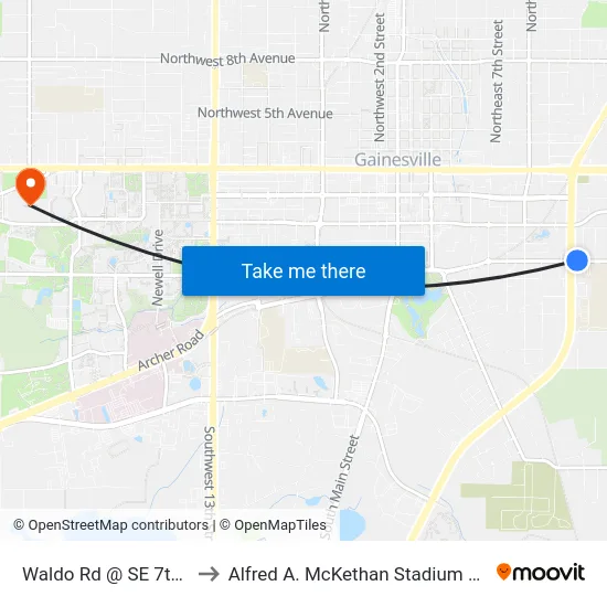 Waldo Rd @ SE 7th Avenue to Alfred A. McKethan Stadium at Perry Field map