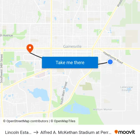 Lincoln Estates to Alfred A. McKethan Stadium at Perry Field map