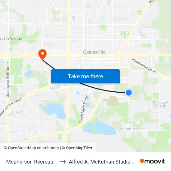 Mcpherson Recreational Center to Alfred A. McKethan Stadium at Perry Field map