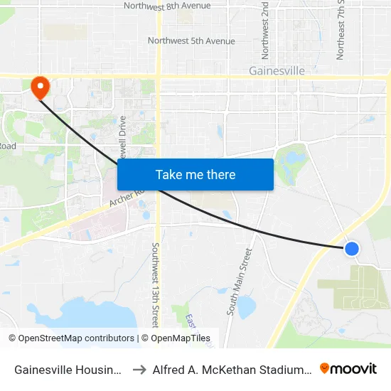 Gainesville Housing Authority to Alfred A. McKethan Stadium at Perry Field map