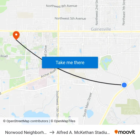 Norwood Neighborhood (North) to Alfred A. McKethan Stadium at Perry Field map