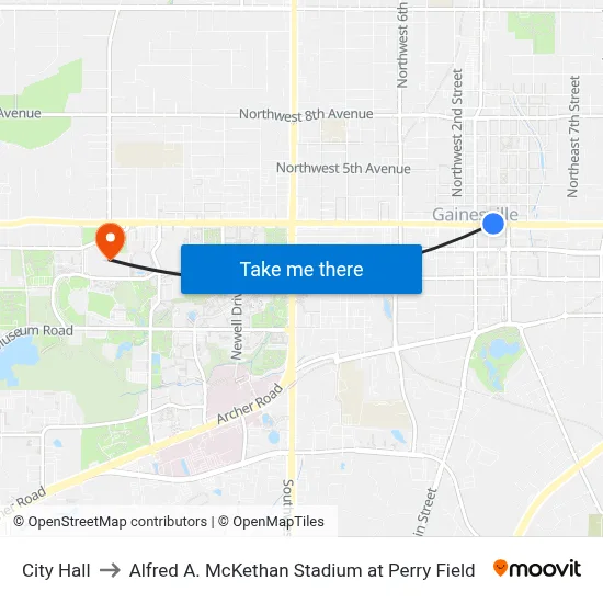 City Hall to Alfred A. McKethan Stadium at Perry Field map