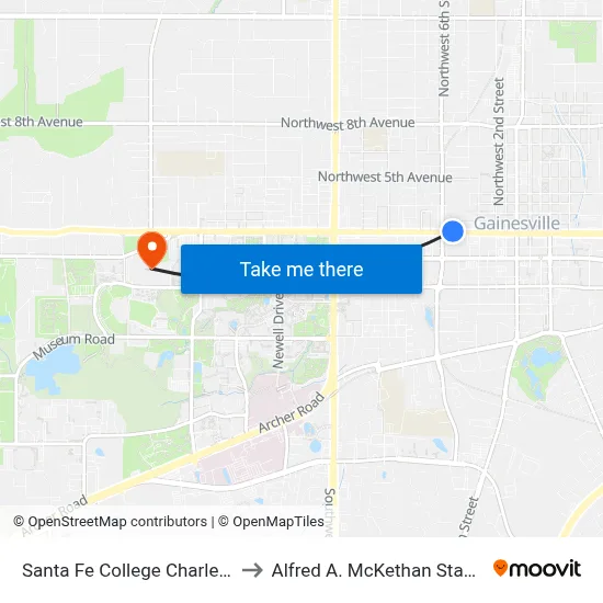 Santa Fe College Charles L. Blount Center to Alfred A. McKethan Stadium at Perry Field map