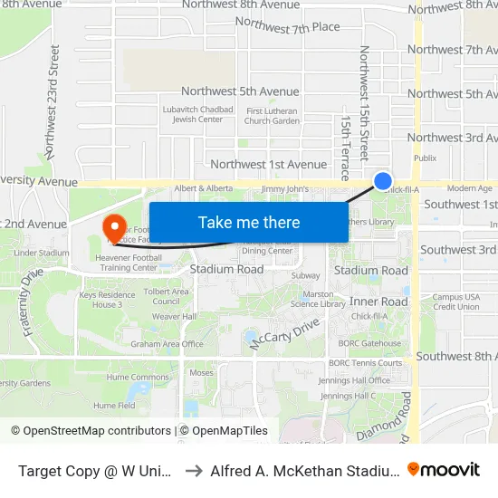 Target Copy @ W University Avenue to Alfred A. McKethan Stadium at Perry Field map