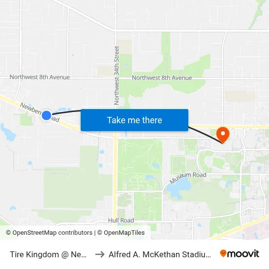 Tire Kingdom @ Newberry Road to Alfred A. McKethan Stadium at Perry Field map