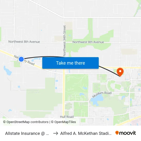 Allstate Insurance @ Newberry Road to Alfred A. McKethan Stadium at Perry Field map