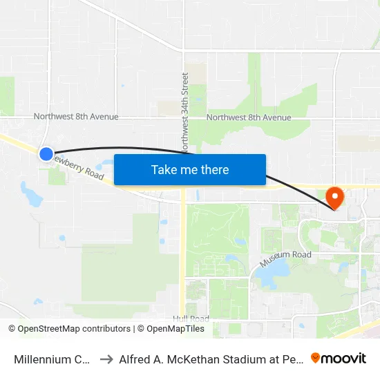 Millennium Center to Alfred A. McKethan Stadium at Perry Field map