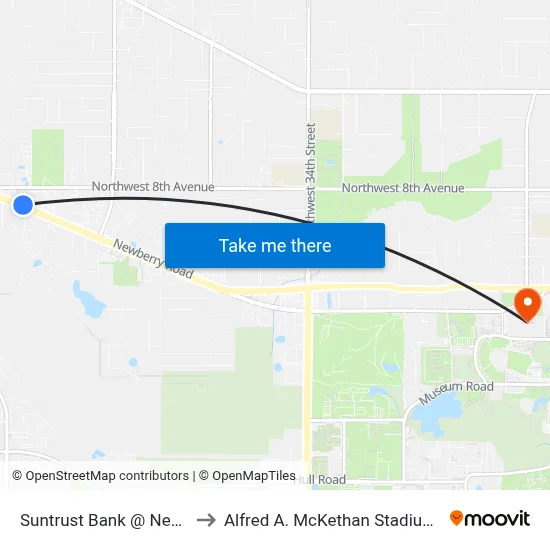 Suntrust Bank @ Newberry Road to Alfred A. McKethan Stadium at Perry Field map
