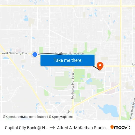 Capital City Bank @ Newberry Road to Alfred A. McKethan Stadium at Perry Field map